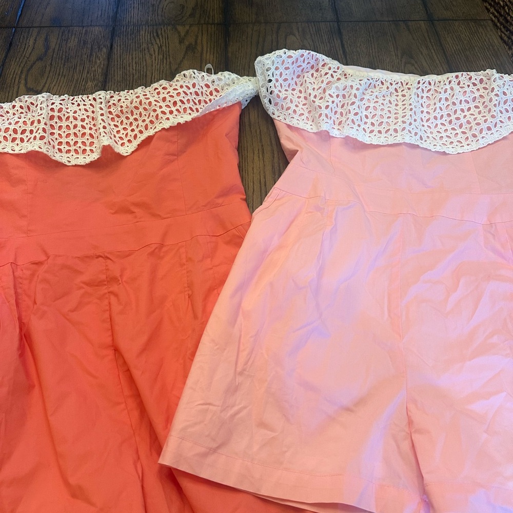 Lauren James Pink and White Lace Romper